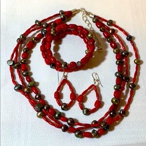 Jay King Vintage Red Coral & Black Pearl S…